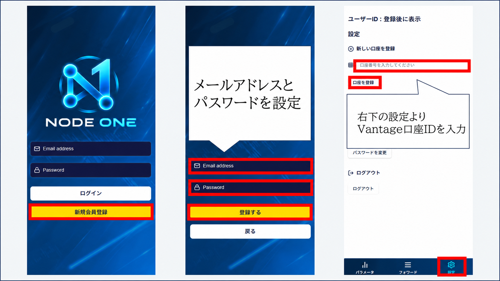 会員登録と口座登録の流れ